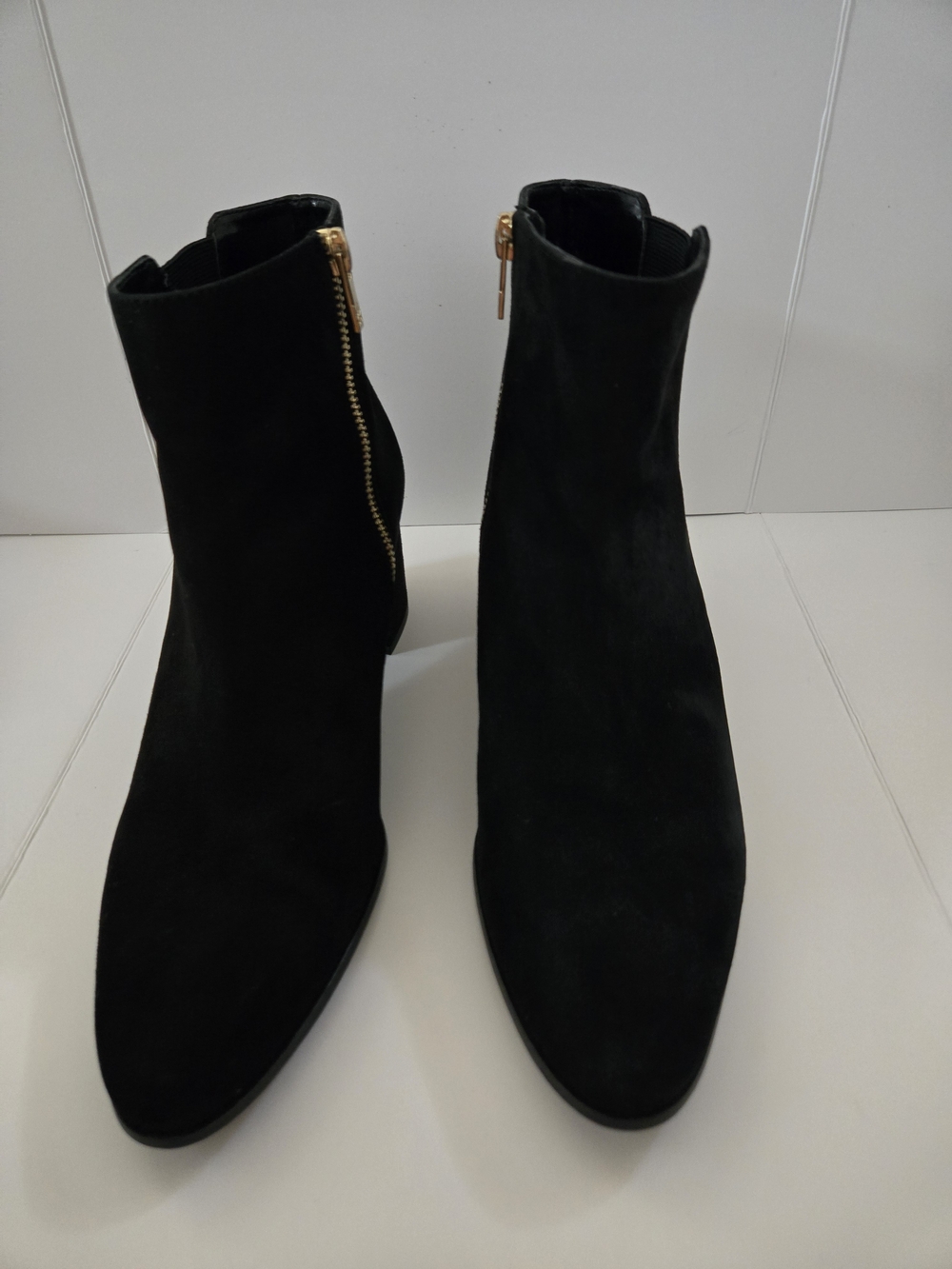 Women's Black Suede Ankle Boots with Gold Zip Calvin Klein 9M